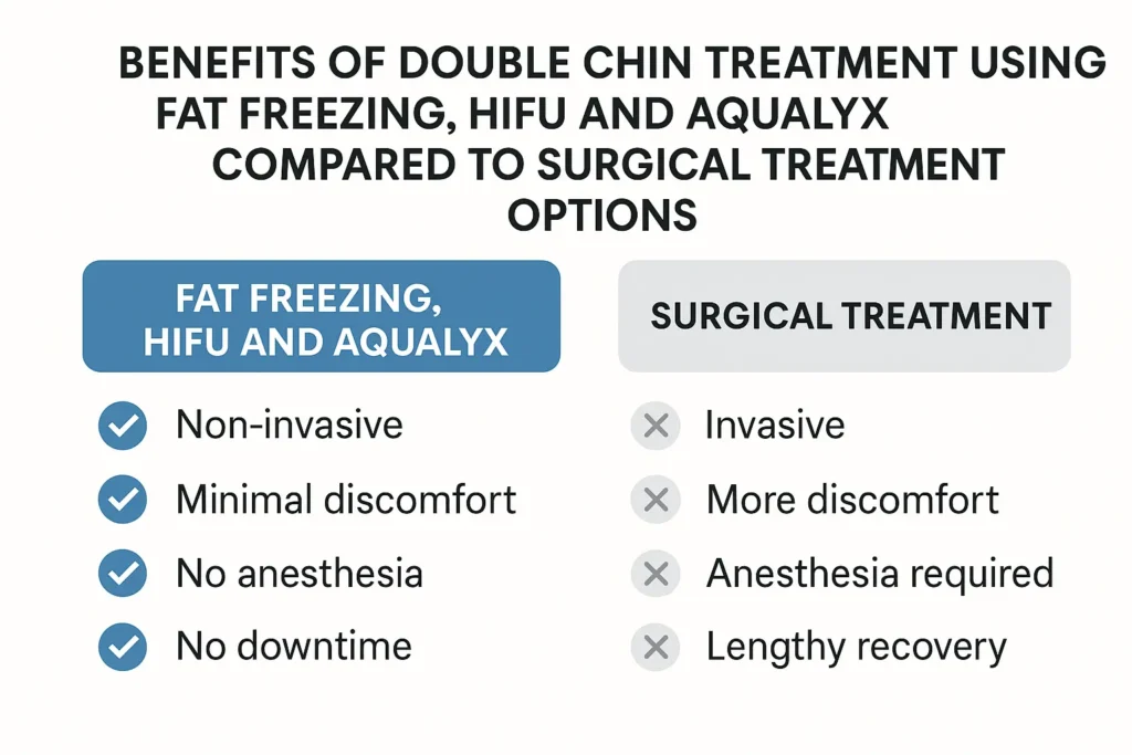 Graphic about the benefits of double chin treatment Golders Green - from LA LIPO