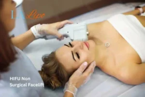 Woman having Hi-Fu to reduce wrinkles Golders Green.