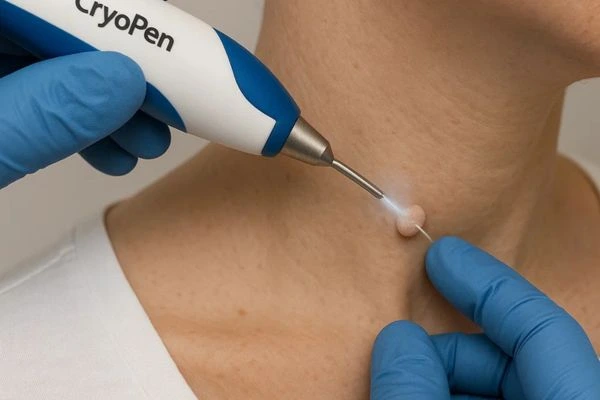 Person receiving cryotherapy Golders Green for skin tag removal